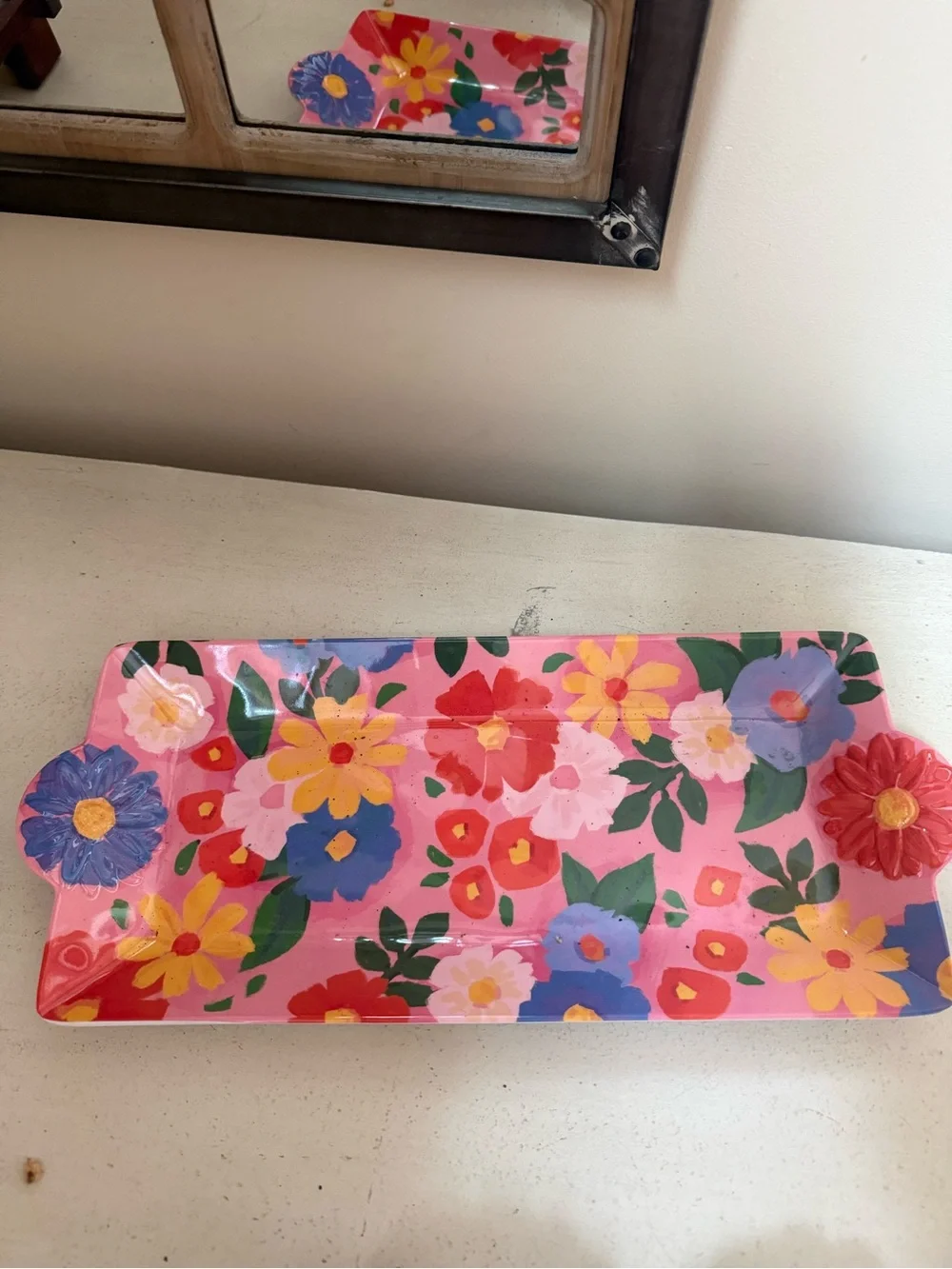 Colorful Floral Plastic Snack Set - Red, Yellow, Pink